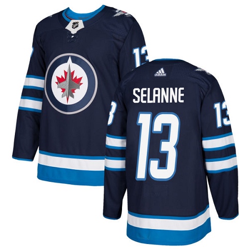 Adidas Men Winnipeg  Jets #13 Teemu Selanne Navy Blue Home Authentic Stitched NHL Jersey